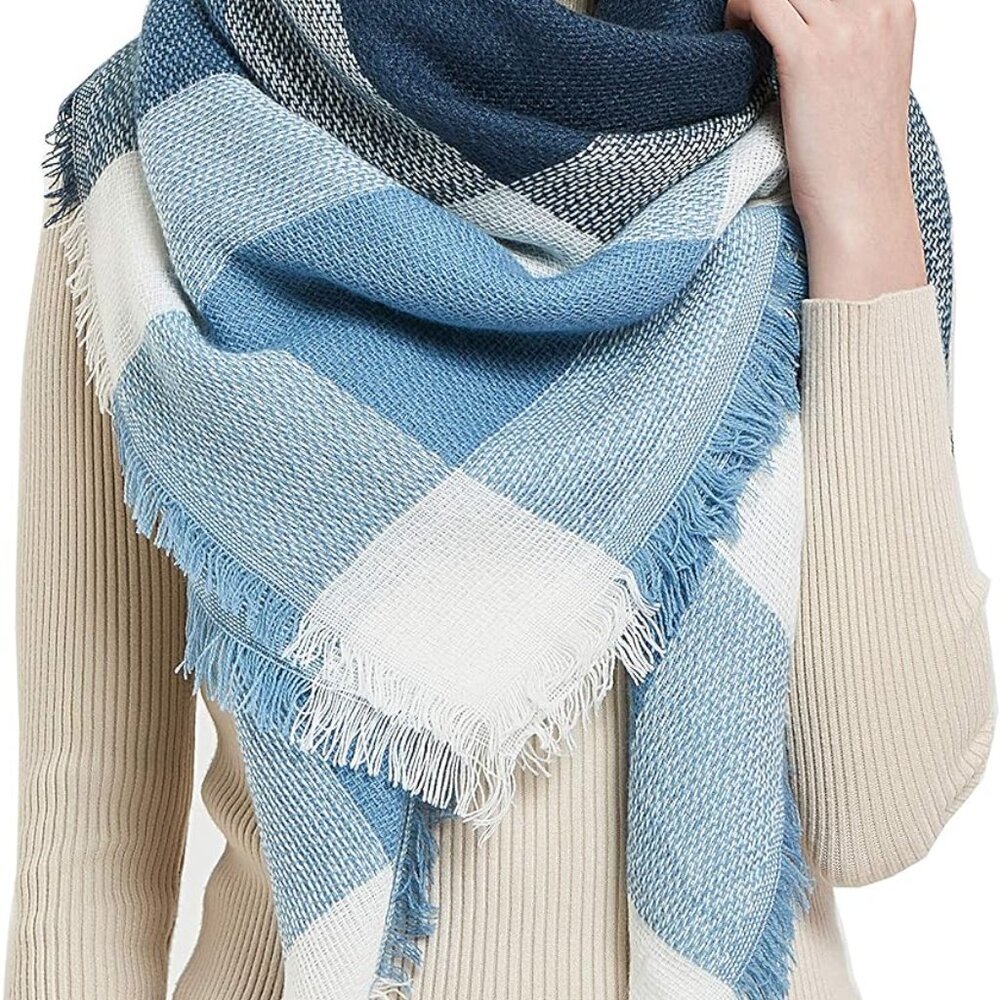 Womens Warm Blanket Scarf Square Winter Shawls Large Infinity Scarves Stripe Pla